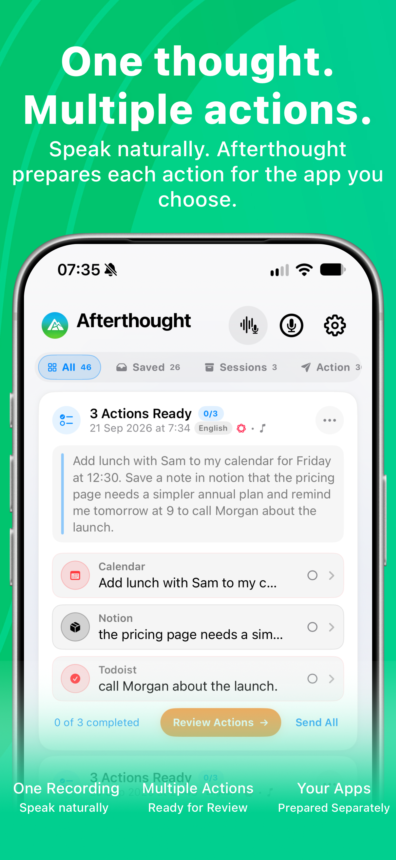 One recording prepared as several separate actions