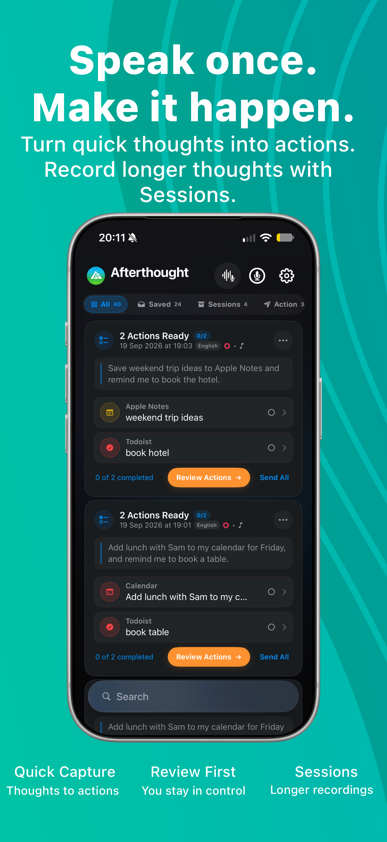 Afterthought feed showing reviewable prepared actions