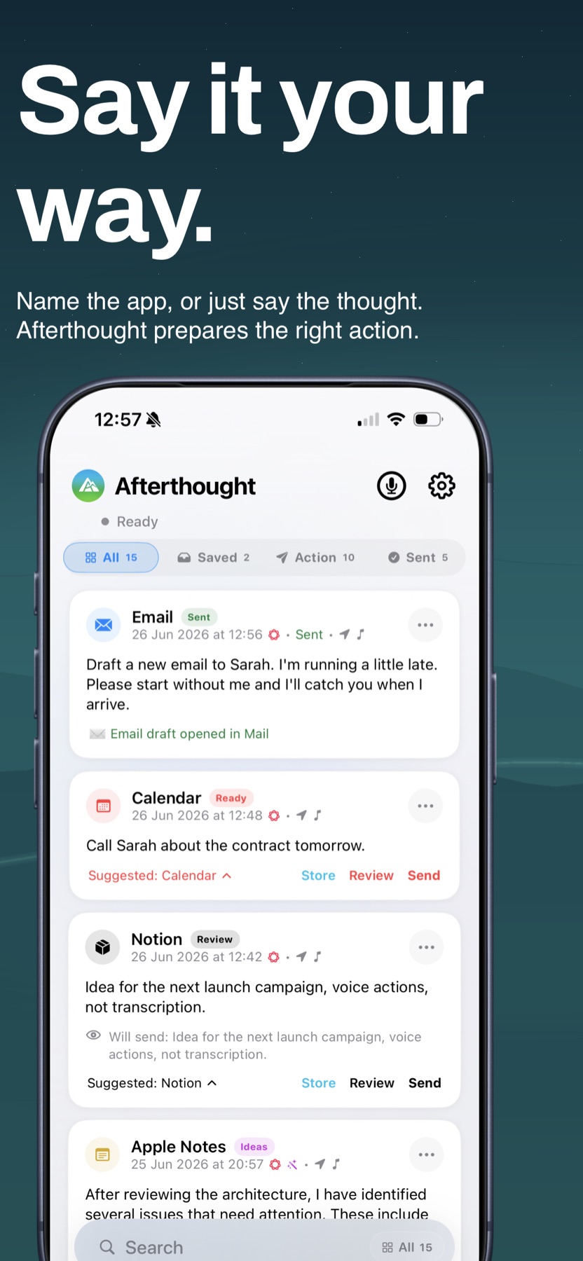 Afterthought lets you name an app or say the thought naturally