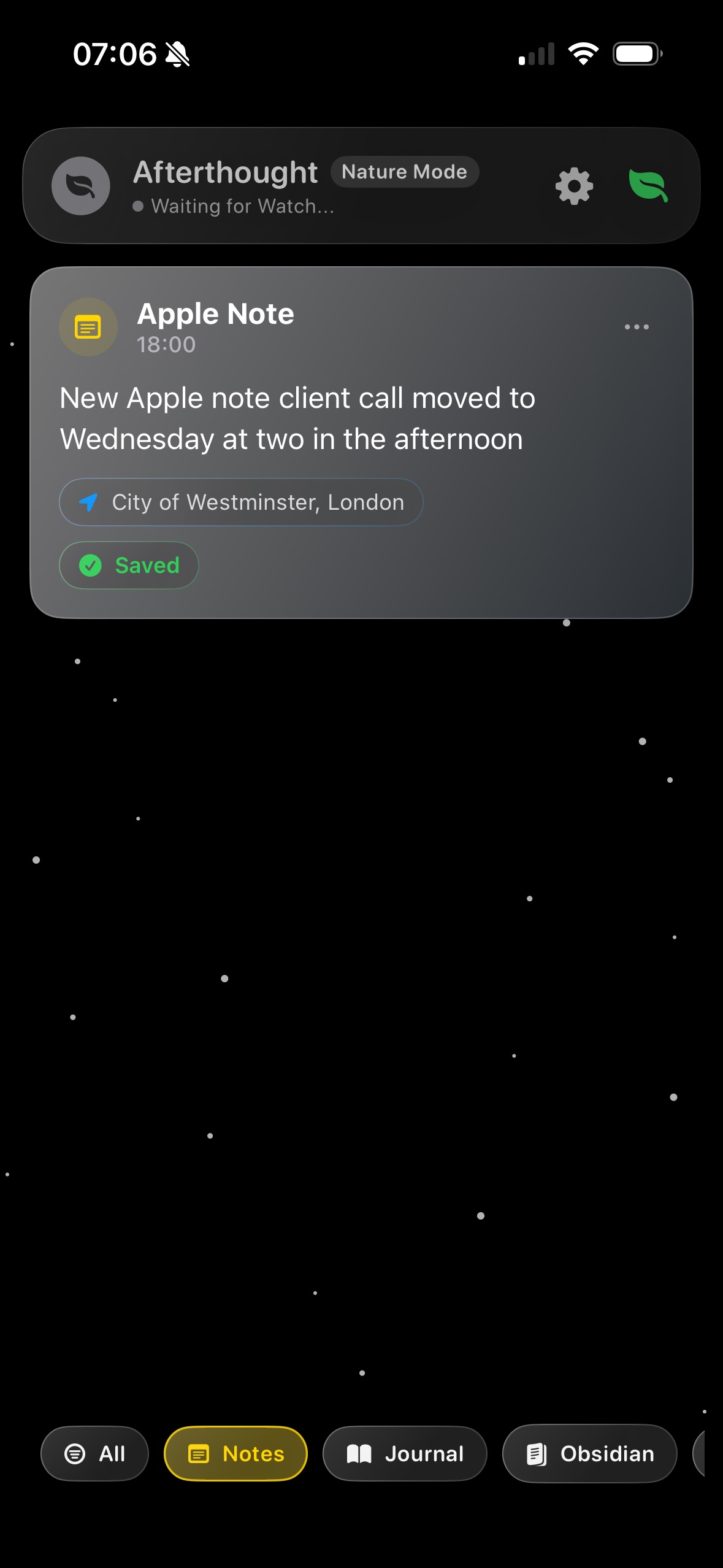 Afterthought nature mode notes feed