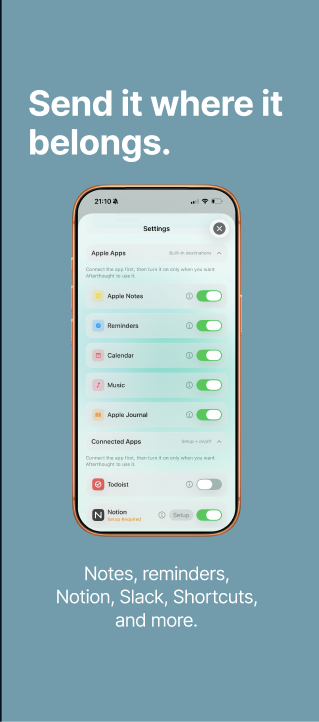 Afterthought integrations screen