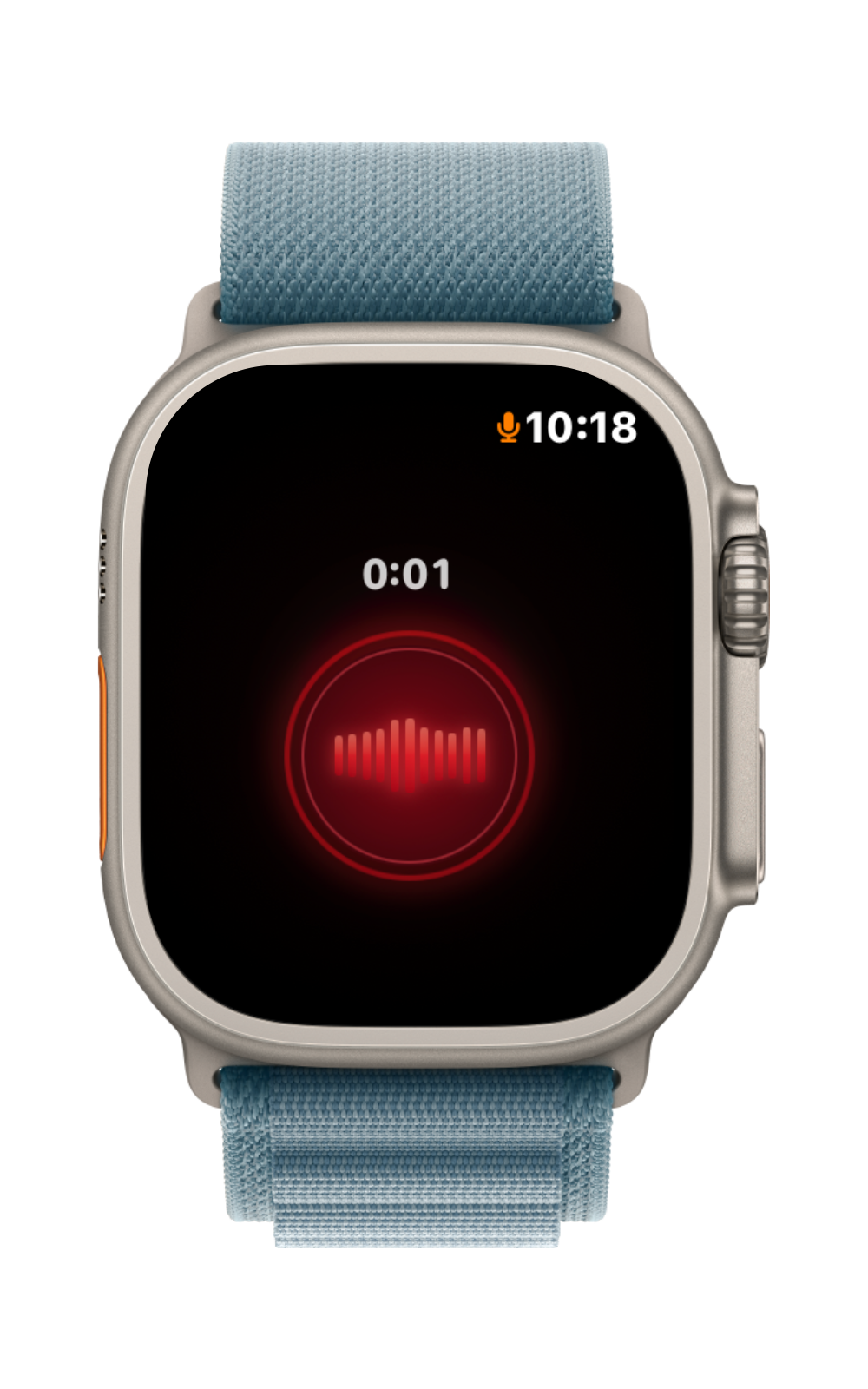 Afterthought actively recording a voice note on Apple Watch