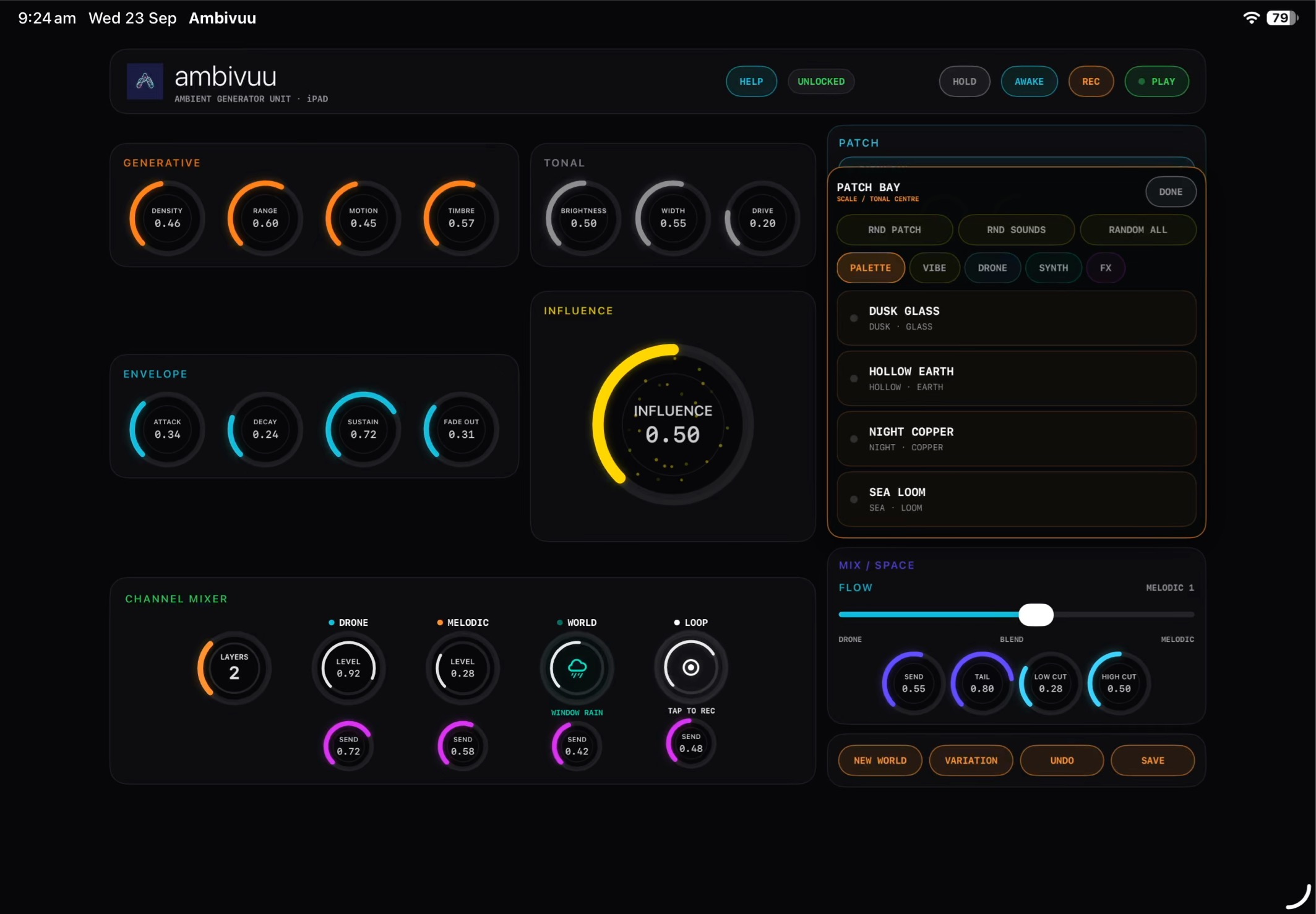 Ambivuu's updated iPad deck with the Flow control near Blend
